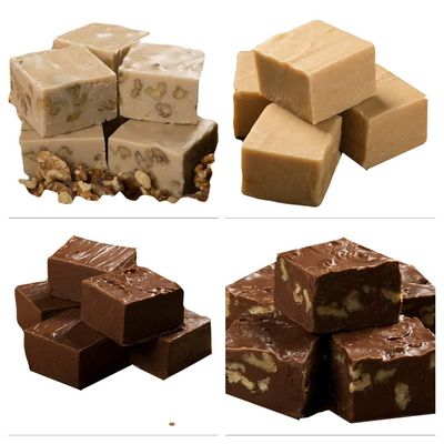 Betsy&#39;s Fancy Fudge Variety Box, 1/4 lb each Individually Wrapped Squares of CHOCOLATE, CHOCOLATE WALNUT, PEANUT BUTTER, MAPLE WALNUT - 1 LB, Gluten Free Candy, Fresh Gourmet Fudge, Makes Great Gift