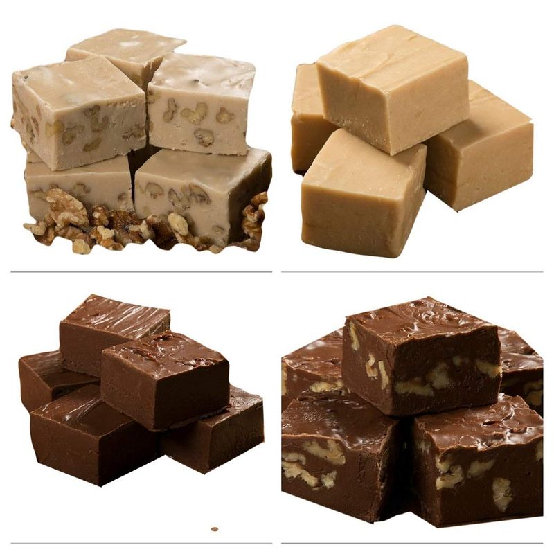 Betsy's Fancy Fudge Variety Box, 1/4 lb each Individually Wrapped Squares of CHOCOLATE, CHOCOLATE WALNUT, PEANUT BUTTER, MAPLE WALNUT - 1 LB, Gluten Free Candy, Fresh Gourmet Fudge, Makes Great Gift
