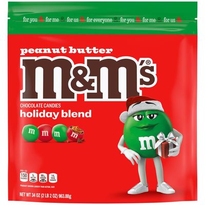 M&amp;M&#39;S Peanut Butter Red &amp; Green Milk Chocolate Christmas Candy, 34 Oz Resealable Bag