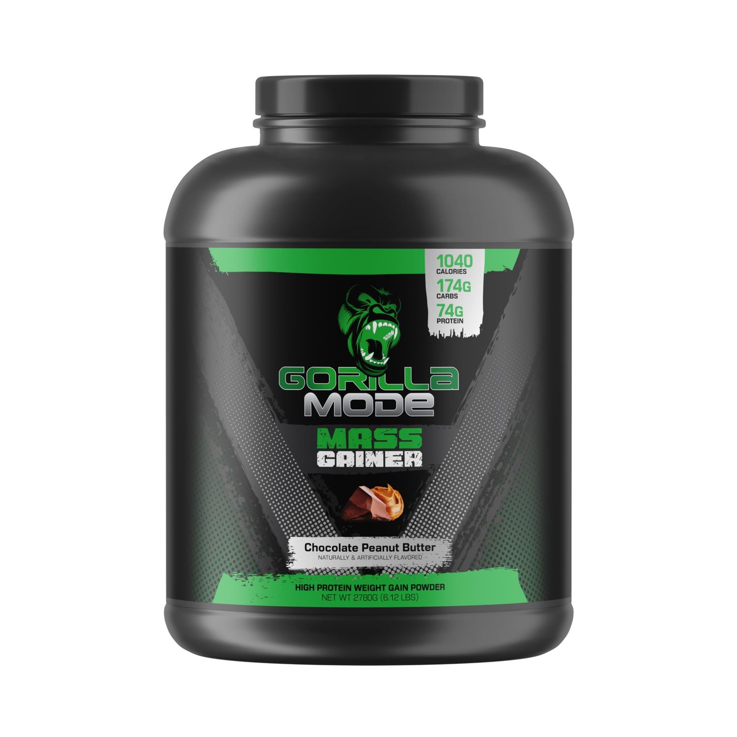 Gorilla Mind Mass Gainer (Chocolate Peanut Butter) - 70g Protein  1040 Calories  175g Carbs  High Protein Weight Gain Powder