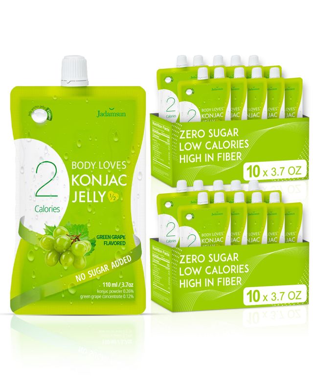 Jadamsun Konjac Jelly (Grape, 20 pcs) - Lowest Calorie Healthy Korean Snack, Dietary Fiber, Sugar-Free Jelly Drink Vegan, Low-Calorie, Gluten-Free.