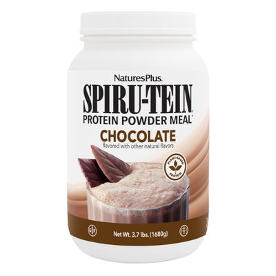 Natures Plus SPIRU-TEIN, Chocolate - 3.7 lbs - Plant-Based Protein Shake - Non-GMO, Vegetarian, Gluten Free - 60 Servings