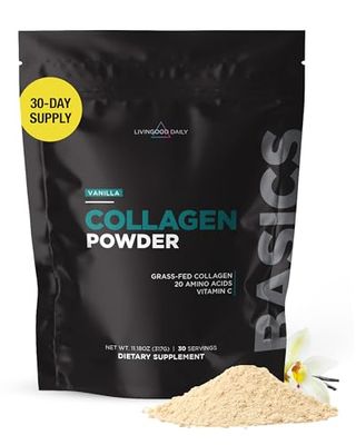 Livingood Daily Collagen Powder for Women &amp; Men (Vanilla) - Grass-Fed Hydrolyzed Collagen Peptide - Complete Protein &amp; Amino Acids for Healthy Hair, Skin &amp; Nails - Keto, Gluten Free - 30 Servings