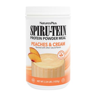 Natures Plus SPIRU-TEIN, Peaches &amp; Cream - 2.24 lb - Plant-Based Protein Powder - Vitamins &amp; Minerals for Energy - Vegetarian, Gluten Free - 30 Servings