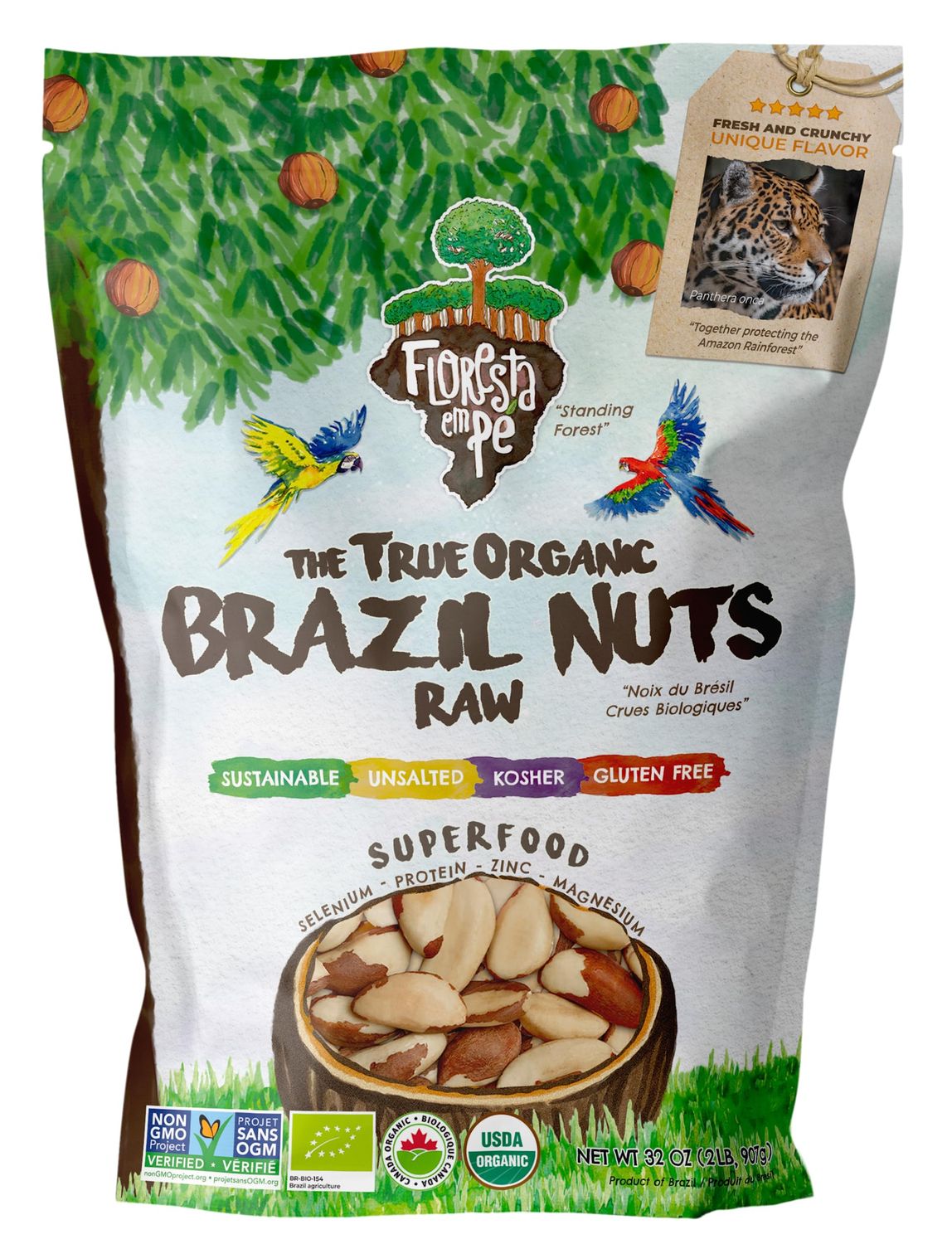Floresta em P The True Organic Premium Brazil Nuts (32oz - 2lbs) Raw &amp; Unsalted  KOSHER  Non-Gmo  Certified Organic  Fresh  Vegan  Gluten Free  Keto and Paleo Friendly  Sustainably Harvested
