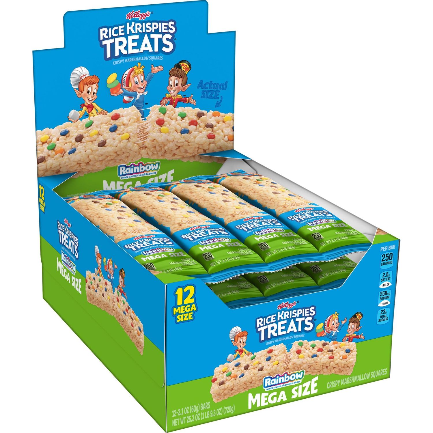 Rice Krispies Treats Mega Bars Large Marshmallow Snack Bars, Kids Snacks, Big Bars, Rainbow, 25.3oz Box (12 Bars)