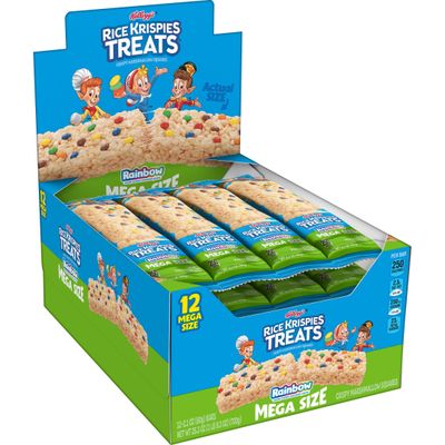 Rice Krispies Treats Mega Bars Large Marshmallow Snack Bars, Kids Snacks, Big Bars, Rainbow, 25.3oz Box (12 Bars)
