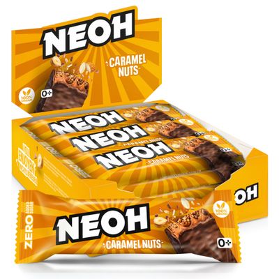 NEOH Caramel Nut Bars - Keto Chocolate Dipped Candy Bar, Gluten-Free Low-Calorie, Low-Carb, Plant-Based, High-Fiber Snacks, No Added Sugar, 1 Ounce Individually Wrapped Bars, 12 Pack