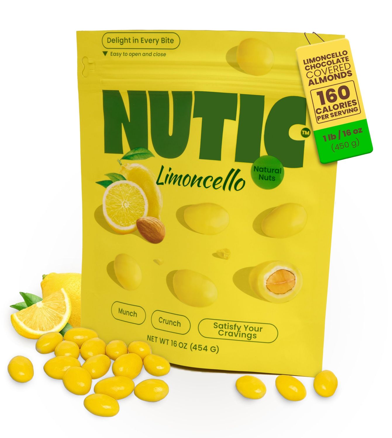 Nutic Lemoncello Chocolate Covered Almonds - 1 Lb. Roasted Almond in White Chocolate &amp; Lemon Creme Candy. Citrus Bliss Flavors for Perfect Snacks &amp; Gifts, Made in USA - (Pack of 1)