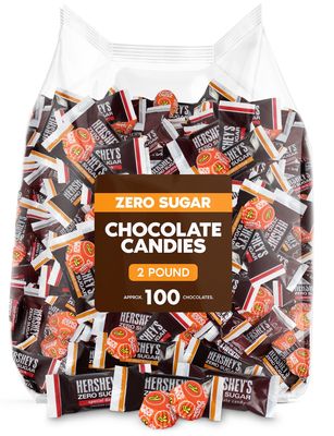 Hershey Zero Sugar Assorted Chocolate Candy Bag - 2lb Individually Wrapped Sugar Free Candy Chocolate Bars Variety For Snacks &amp; Treats - Approx. 100 Chocolates