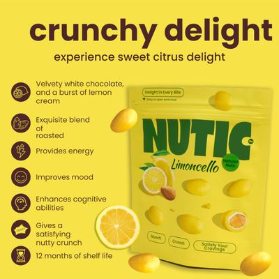 Nutic Lemoncello Chocolate Covered Almonds - 1 Lb. Roasted Almond in White Chocolate & Lemon Creme Candy. Citrus Bliss Flavors for Perfect Snacks & Gifts, Made in USA - (Pack of 1)