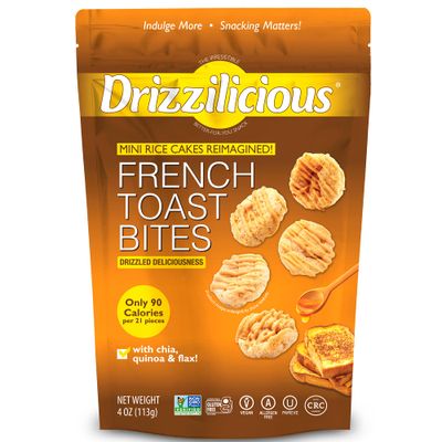 Drizzilicious Mini Rice Cakes French Toast - Rice Crisps, Healthy Snack for Adults and Kids, Flavored Rice Cakes, Vegan, Gluten Free, Allergen Free, Only 90 Calories Per Serving - 4 oz (Pack of 6)