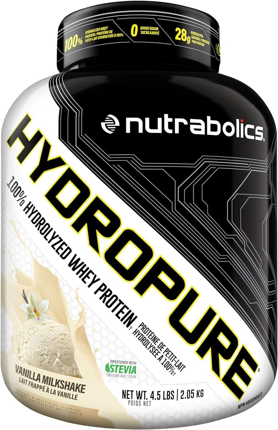 Nutrabolics Hydropure Whey Protein Powder  100% Hydrolyzed Whey Protein  28g Protein, Fast Absorbing Protein, Low Fat, Low Carbs  57 Servings, 4.5LB (Vanilla Milkshake)