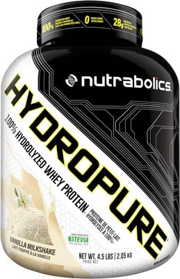 Nutrabolics Hydropure Whey Protein Powder  100% Hydrolyzed Whey Protein  28g Protein, Fast Absorbing Protein, Low Fat, Low Carbs  57 Servings, 4.5LB (Vanilla Milkshake)