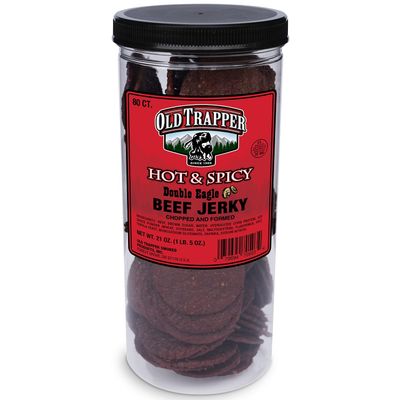 Old Trapper Hot &amp; Spicy Double Eagle Beef Jerky  Traditional Style Real Wood Smoked  1 Jar (80Piece), 80Count