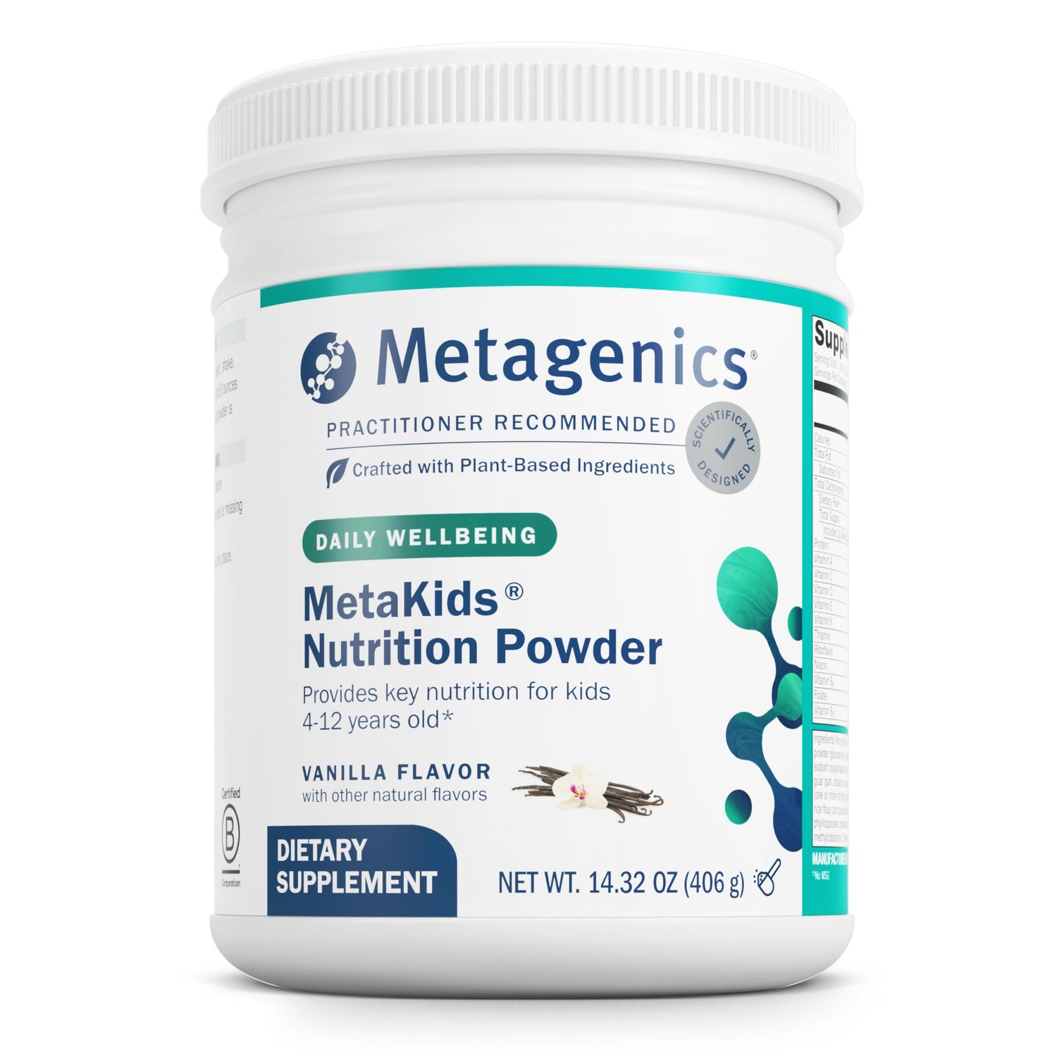 Metagenics MetaKids Nutrition Powder - Kids Multivitamin Powder - With Prebiotics, DHA, Protein &amp; Amino Acids - Complete Protein - Non-GMO &amp; Gluten Free - Vanilla - 13.33 oz