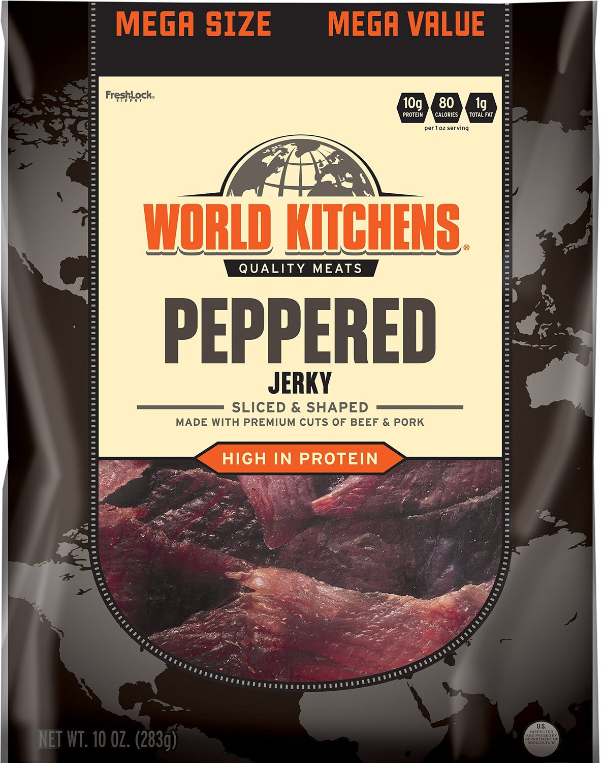 World Kitchens Jerky, Peppered, 10 Ounce