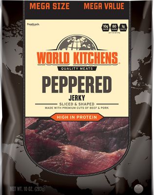 World Kitchens Jerky, Peppered, 10 Ounce