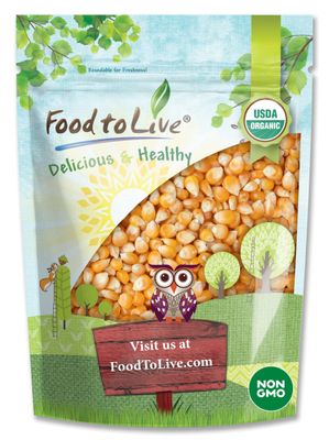 Food to Live Organic Yellow Popcorn - Non-GMO Corn Kernels, 100% Whole Grain, No Additives, No Preservatives, Vegan, Bulk. Theater-Quality Popcorn. Easy to Make. High Fiber, and Low-Calorie Snack