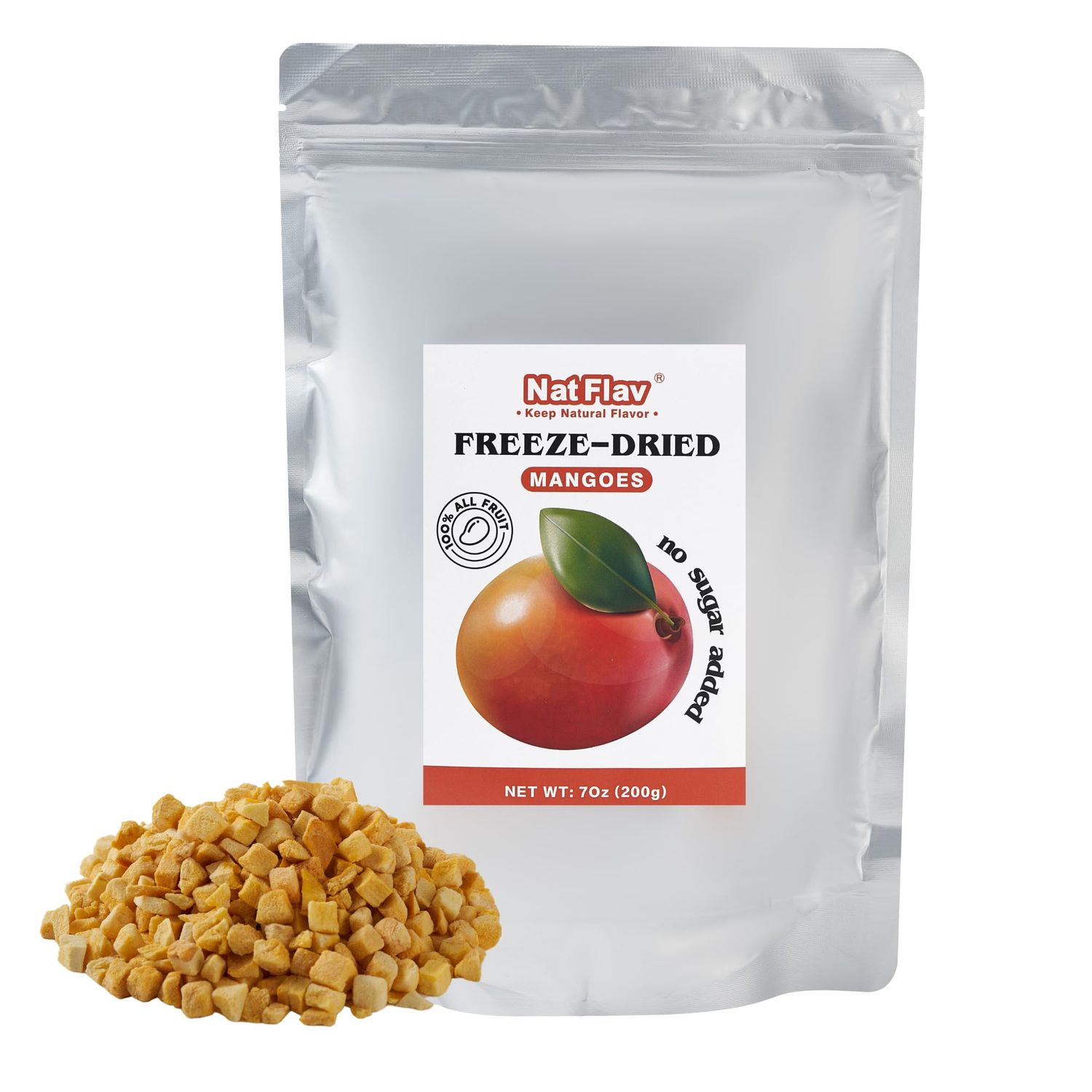 Nat Flav Freeze Dried Mango  7oz  100% Natural Fruit  No Sugar &amp; Additives  Non-GMO &amp; Vegan Friendly  Healthy Snacks for Kids or Adults  Freeze Dried Backpacking &amp; Camping Food  Make of Fresh fruit