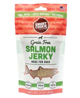 Smart Cookie Salmon Jerky Dog Treats - DHA &amp; Omega Strips for Dogs &amp; Puppies with Allergies, Sensitive Stomachs with Wild Caught Alaskan Salmon- Dehydrated, Grain Free, Made in USA - 3oz Bag Pack of 1