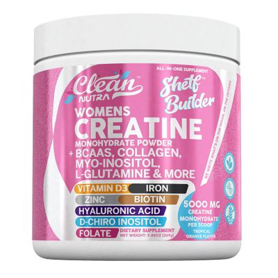 Creatine for Women  Creatine Monohydrate  BCAA Powder Myo-Inositol Collagen Biotin Hyaluronic Acid Folate L Glutamine Vitamin D3 Iron Zinc D-Chiro-Maca Digestion Shelf Builder by Clean Nutra