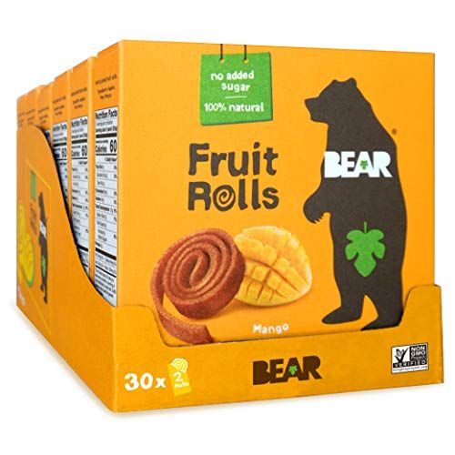 BEAR Real Fruit Yoyos, Mango, No Added Sugar, All Natural, Non GMO, Gluten Free, Vegan, Healthy On-The-Go Snack For Kids &amp; Adults, 0.7 oz (Pack of 30)