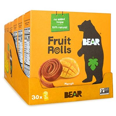 BEAR Real Fruit Yoyos, Mango, No Added Sugar, All Natural, Non GMO, Gluten Free, Vegan, Healthy On-The-Go Snack For Kids &amp; Adults, 0.7 oz (Pack of 30)