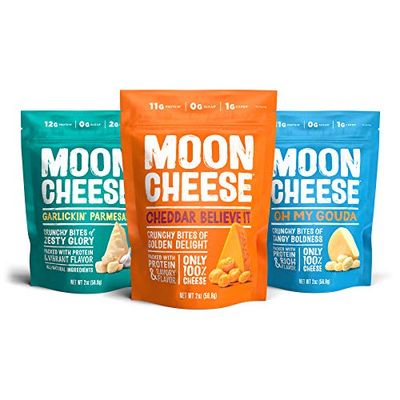 Moon Cheese Bites Bundle, Cheddar Believe It, Oh My Gouda &amp; Garlickin&#39; Parmesan, 2-Ounce, 3-Pack, Lunch or School Snack