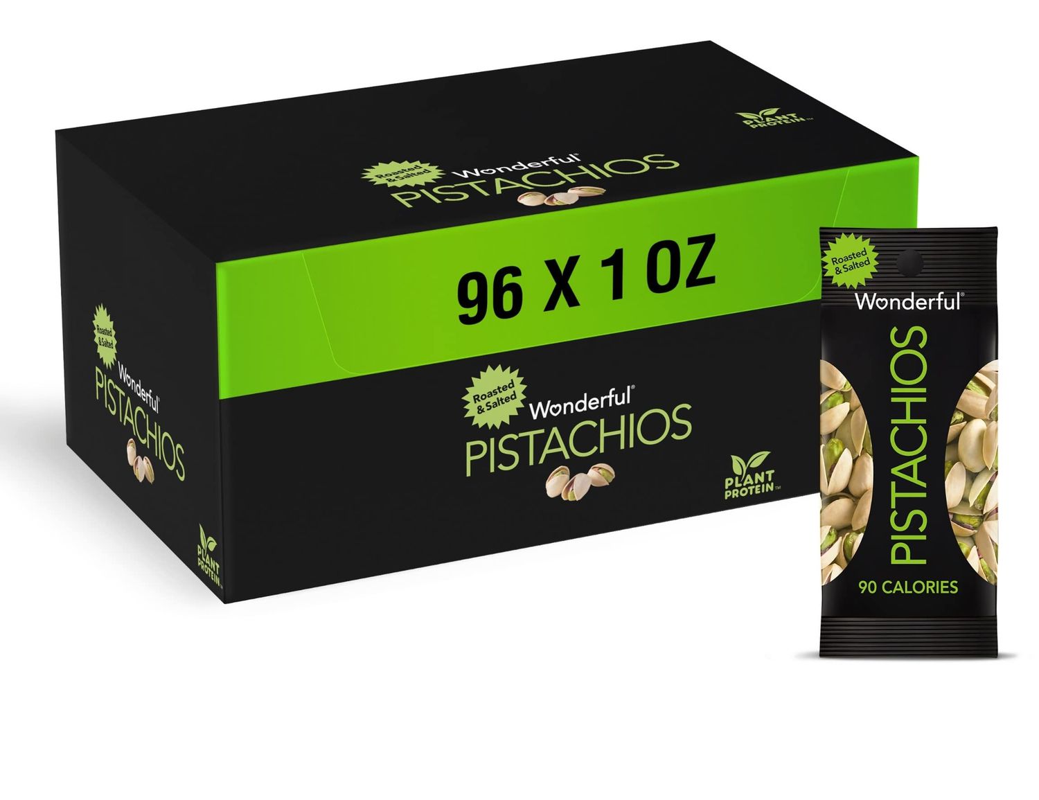 Wonderful Pistachios In Shell, Roasted &amp; Salted Nuts, 1 Ounce Bag (Pack of 96), Protein Snacks, On-the-Go, Individually Wrapped Healthy Snack