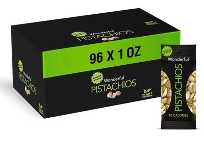 Wonderful Pistachios In Shell, Roasted &amp; Salted Nuts, 1 Ounce Bag (Pack of 96), Protein Snacks, On-the-Go, Individually Wrapped Healthy Snack