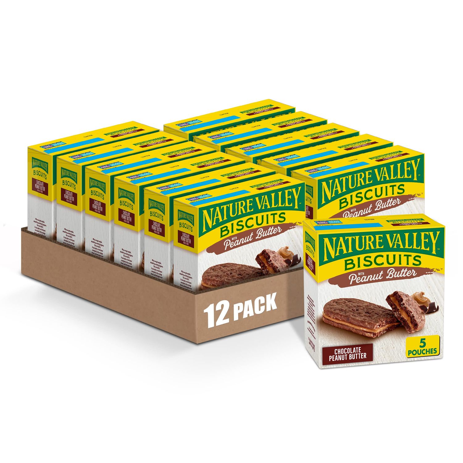 Nature Valley Biscuit Sandwiches, Chocolate Peanut Butter Snacks, 5 ct, 6.75 OZ (Pack of 12)
