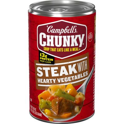Campbells Chunky Soup, Sirloin Steak With Hearty Vegetables Soup, 18.8 Oz Can