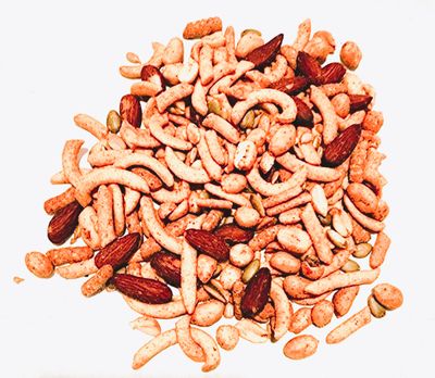 Spicy Bar Snack Mix, Hot &amp; Spicy Premium Nut Variety with Chedder Sesame Sticks, Corn Sticks, Peanuts, Almonds, Sunflower Seeds - 1 LB.