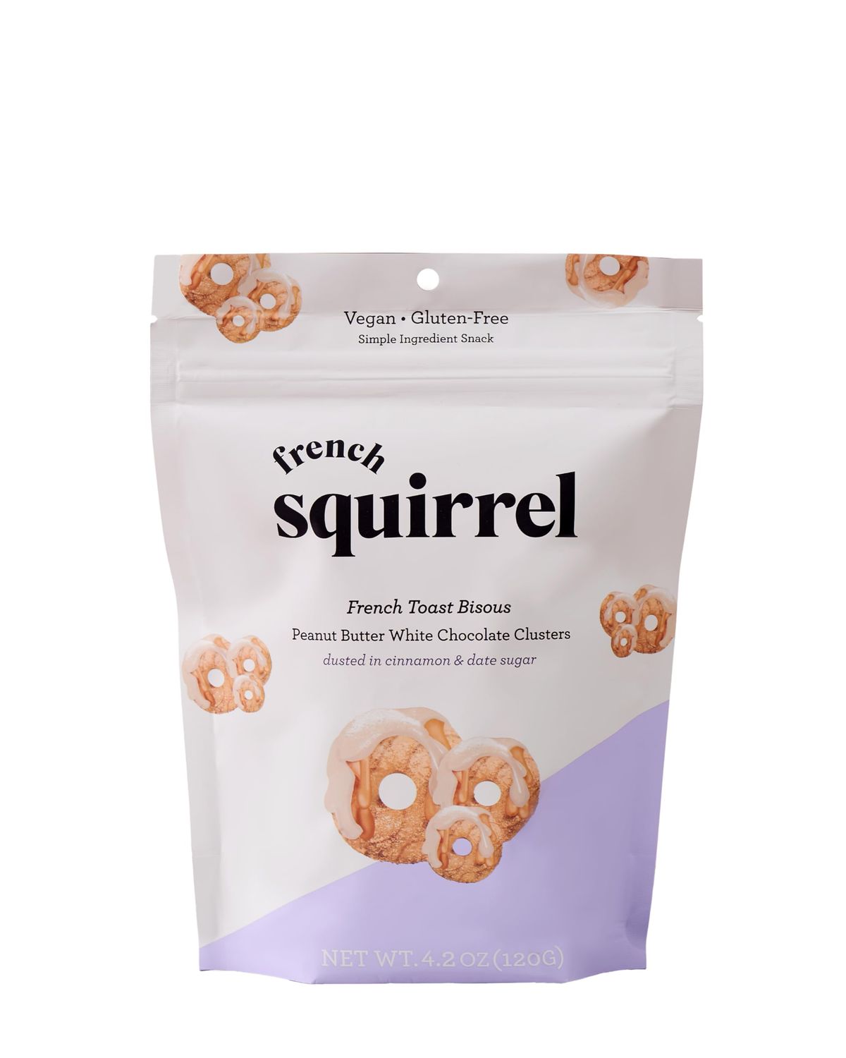 French Squirrel Vegan French Toast Cereal Clusters - Gluten Free Healthy Snack, Cinnamon Sugar Coated Crunchy Cereal Bites (Pack of 3) - Low Sugar Bisous