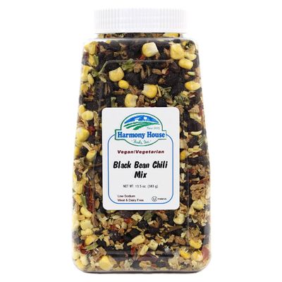 Harmony House Foods Chili Mix, Black Bean Chili, 13.5 Ounce Quart Size Jar