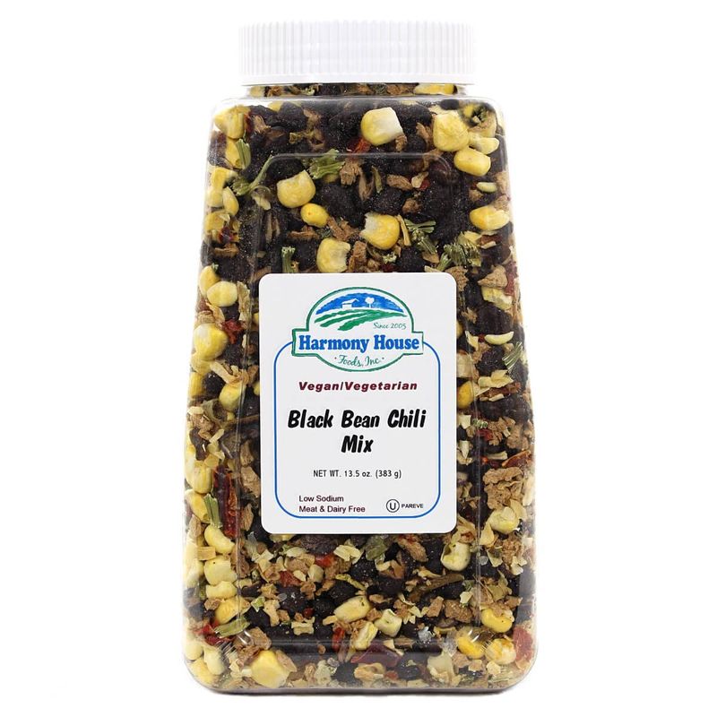 Harmony House Foods Chili Mix, Black Bean Chili, 13.5 Ounce Quart Size Jar