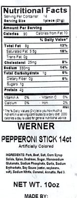 Werner Pepperoni Meat Sticks - 14 Count Bulk Meat Sticks, 10 Ounce Resealable Bag