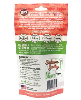 Smart Cookie Salmon Jerky Dog Treats - DHA &amp; Omega Strips for Dogs &amp; Puppies with Allergies, Sensitive Stomachs with Wild Caught Alaskan Salmon- Dehydrated, Grain Free, Made in USA - 3oz Bag Pack of 1
