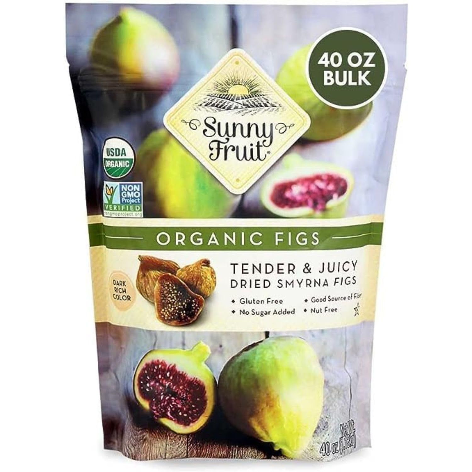Sunny Fruit Soft Organic Turkish Dried Figs, 2.5 Pound Bulk Bag  Healthy, Sweet Snack  ORGANIC, NON-GMO, VEGAN, HALAL, KOSHER, NO PRESERVATIVES, NO SUGAR ADDED