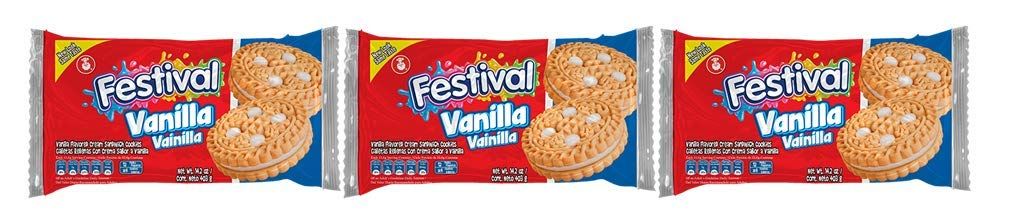 FESTIVAL Vanilla Cookies, Cream Vanilla Sandwich Cookies, Natural Dyes &amp; Low Sodium, High Cream Content, 14.6 Oz (Pack of 3)