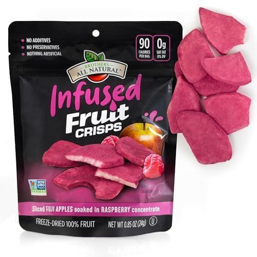 Brothers All Natural Infused Freeze Dried Fruit Crisps, Fuji Apple Infused with Raspberry, 0.85 Oz (Pack of 8), Made with 100% Fruit, Gluten Free, Soy Free, Vegan, Heathy Snack, Resealable Pouch
