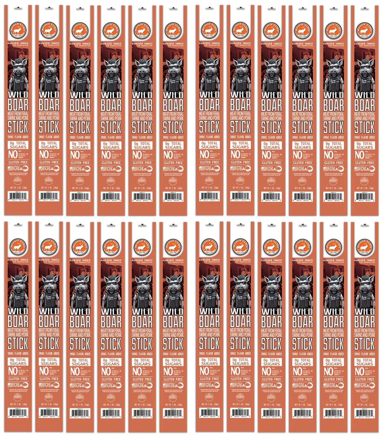 PEARSON RANCH Meat Sticks Pack of 24 - Wild Boar Meat Stick, Exotic Jerky Sticks, No Added Nitrites, Zero Sugar, High-Protein Sticks, Paleo and Keto Friendly Meat Snacks (1oz sticks)