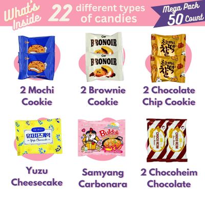 Korean Snack Box Variety Pack - 50 Count Individually Wrapped Korean Sweets & Treats Gift Box - Assortment of Authentic Korean Candies and Chocolates - Great for Gifting, Sharing & Snacking