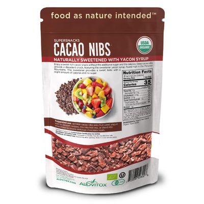 Alovitox Cacao Nibs With Organic Yacon Syrup  Healthy Protein Bite Snack (Raw, Non-GMO, Sugar Free, Keto, Paleo, Gluten Free &amp; Vegan)  Antioxidant With Criollo Chocolate Extracts  8 Oz