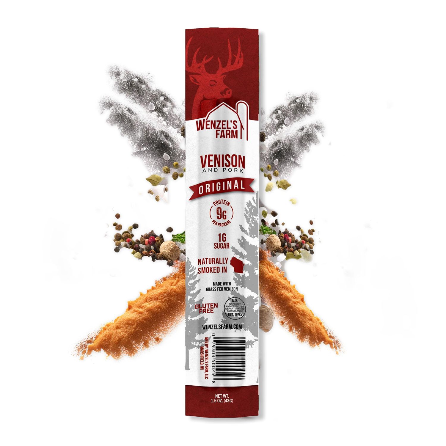 Wenzels Farm Original Venison Snack Sticks 8 Pack  Supports Active Lifestyles  High Protein, Low Carb  No MSG, Fillers, Binders, Artificial Colors  Gluten Free