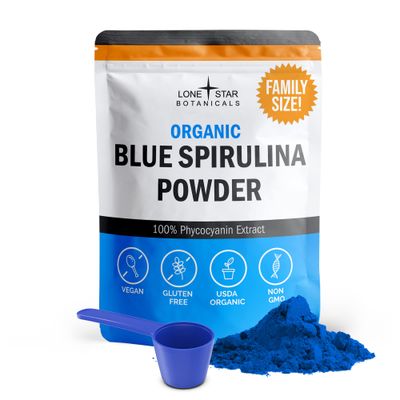 Organic Blue Spirulina Powder, 120 Servings - 100% Pure Superfood Blue-Green Algae, Natural Food Coloring for Smoothies &amp; Protein Drinks - Non GMO, Gluten-Free, Vegan  USDA Certified, No Fishy Smell