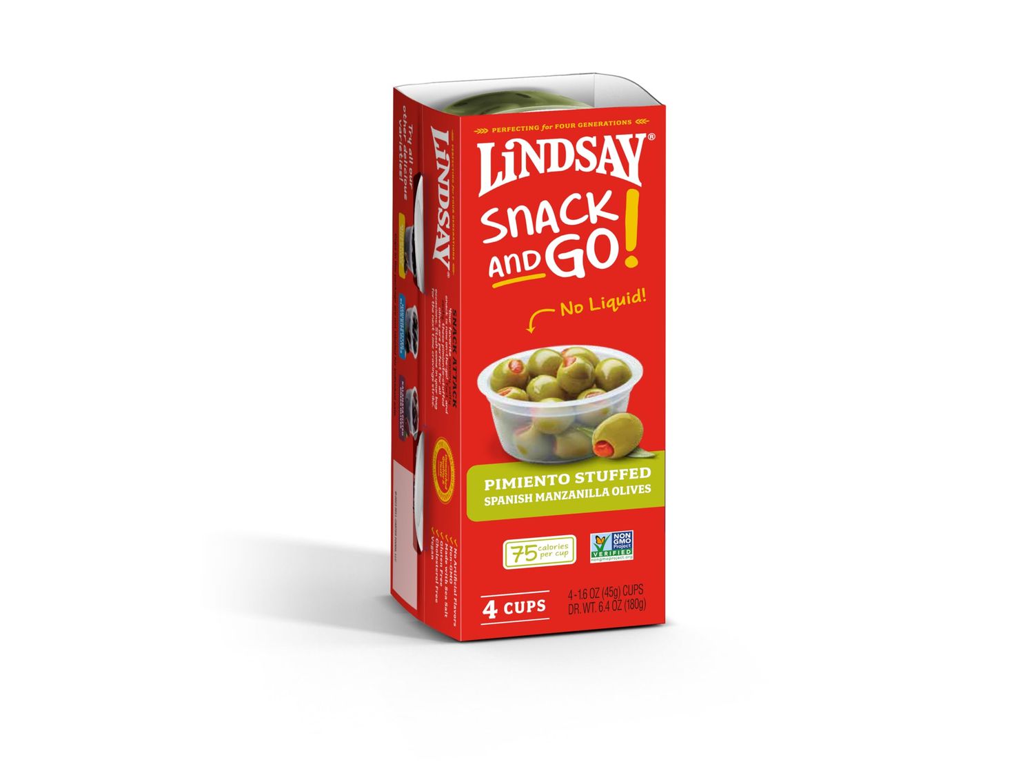 LINDSAY Snack and Go! Pimiento Stuffed Spanish Manzanilla Olives, Case of 6 (24 Snack Cups)