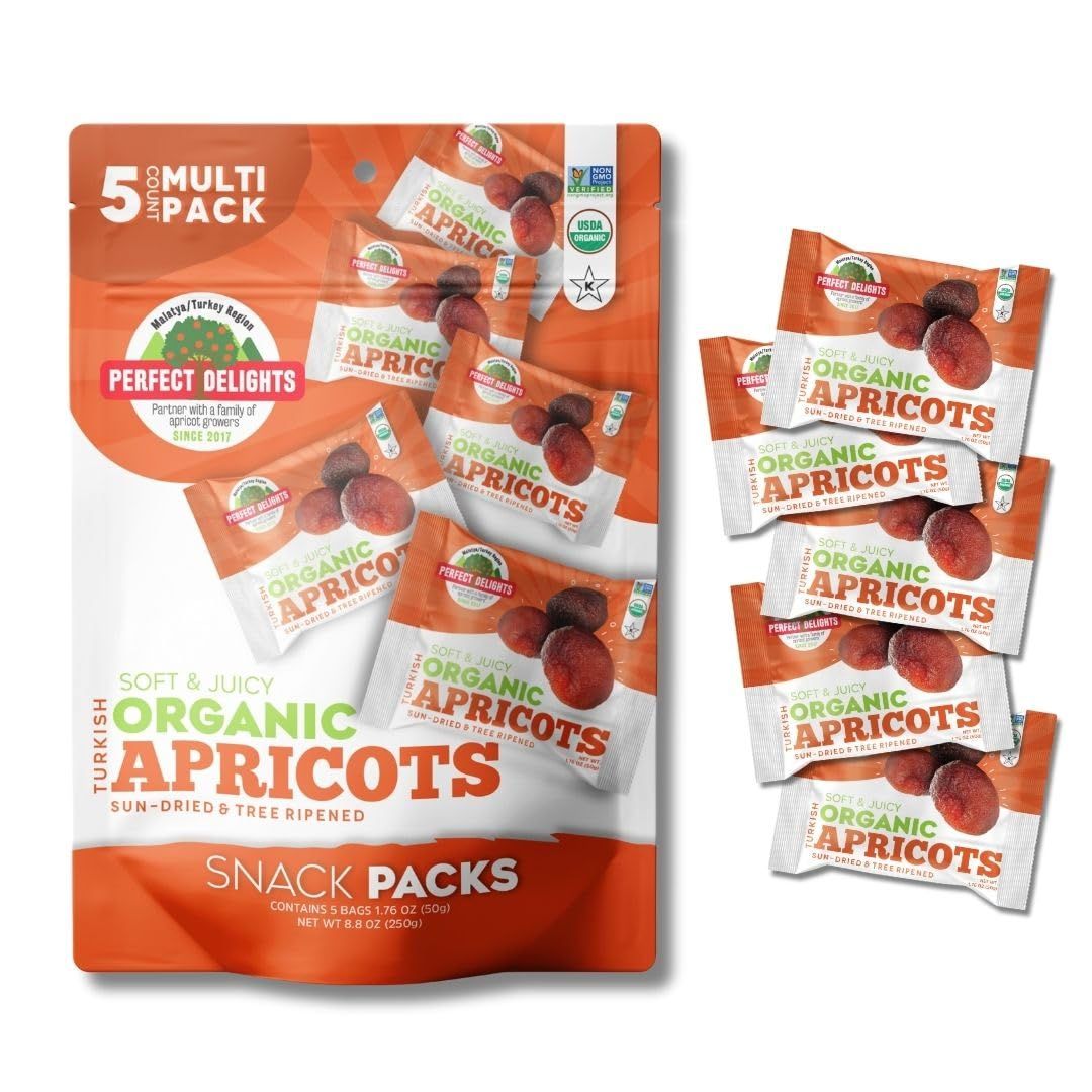Perfect Delights Organic Snack Pack Apricots for Kids and Parents On-The-Go (5-Pack)