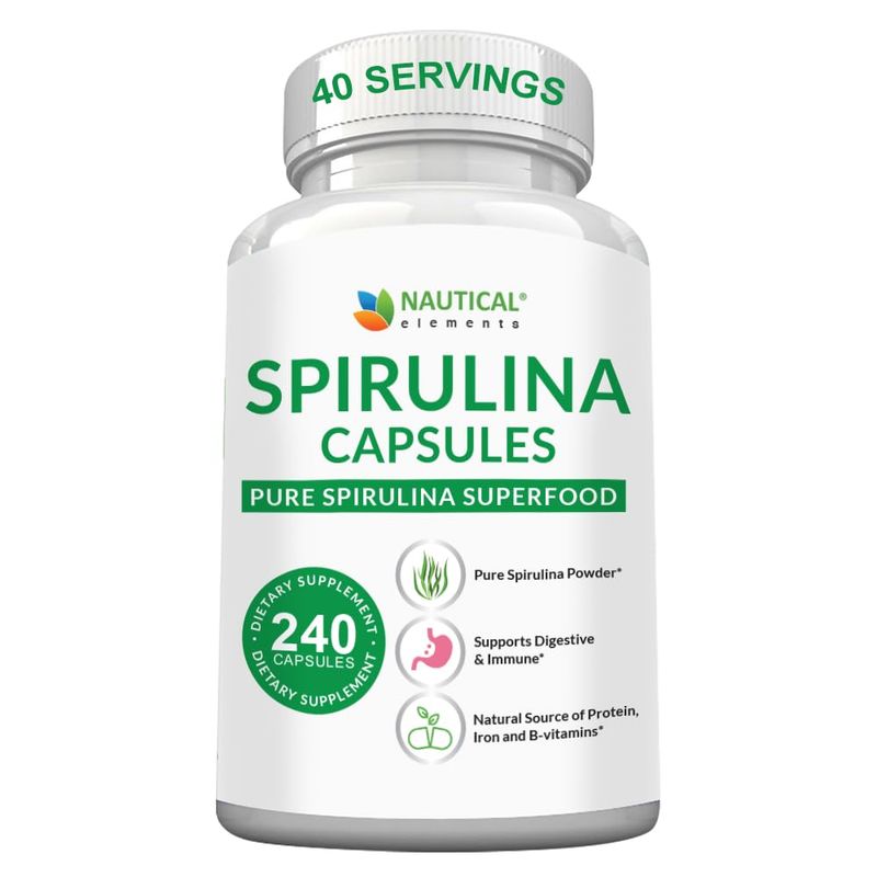 Spirulina Capsules 3000mg - 40 Servings Of Organic Spirulina Capsules - Rich in Protein, Antioxidants &amp; Vitamins - 240 Organic Espirulina Powder - Supports Immune &amp; Cardiovascular Health